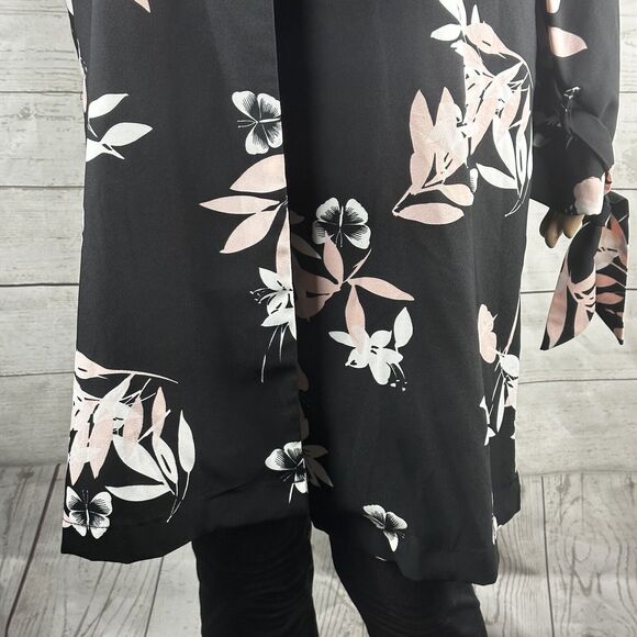 Roz & Ali Long Jacket Blouse Floral Butterfly Print Open Front - Picture 8 of 12